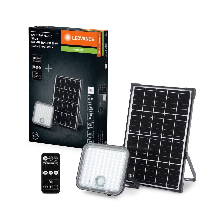 Ledvance - LED Zatemnitveni solarni reflektor s senzorjem FLOOD SPLIT LED/30W/6,4V 5000 mAh IP65 + Daljinski upravljalnik