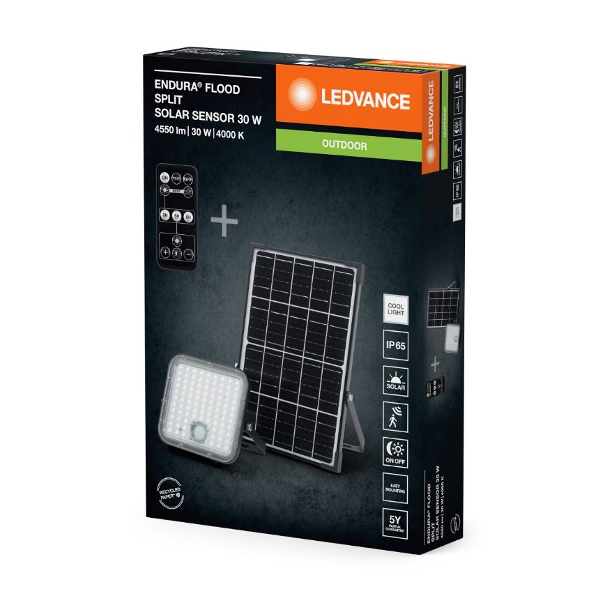 Ledvance - LED Zatemnitveni solarni reflektor s senzorjem FLOOD SPLIT LED/30W/6,4V 5000 mAh IP65 + Daljinski upravljalnik