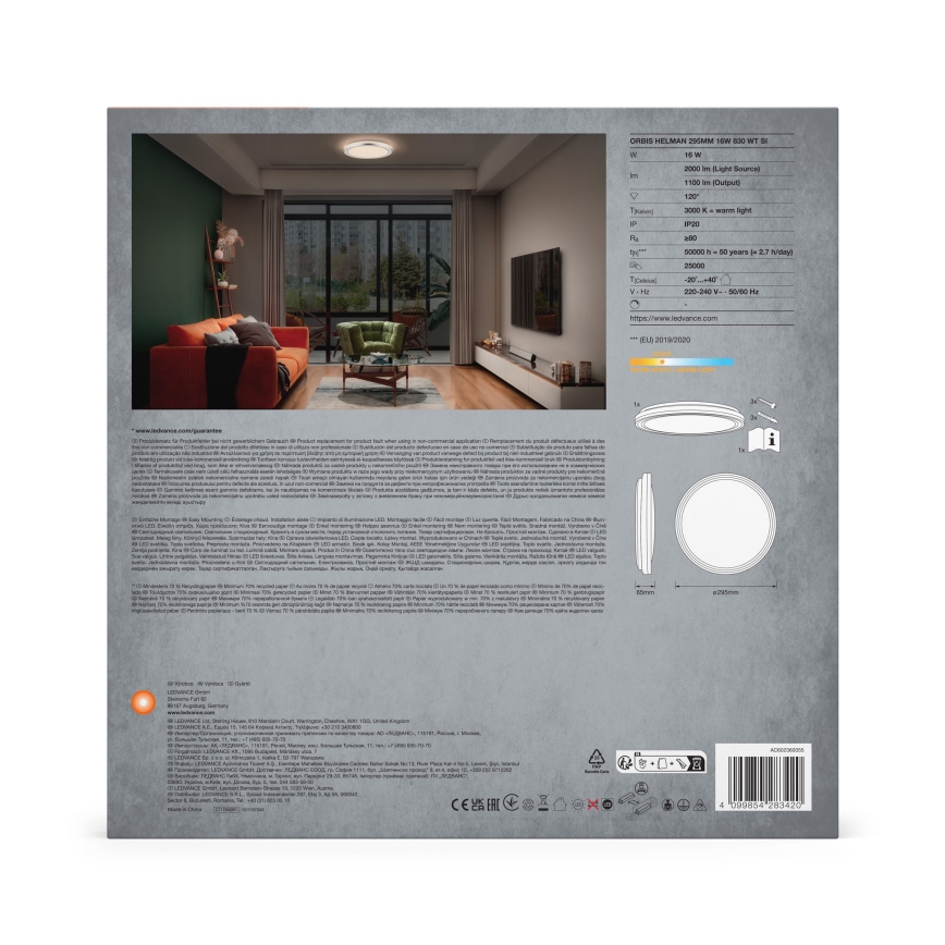Ledvance - LED Stropna svetilka ORBIS HELMAN LED/16W/230V pr. 29,5 cm srebrna