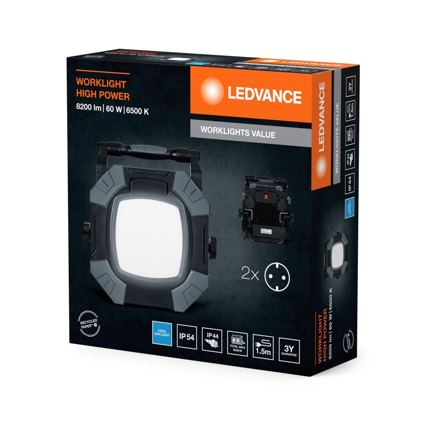 Ledvance - LED Zatemnitven delo svetel z 2 vtičnicama WORKLIGHT VALUE LED/60W/230V IP54