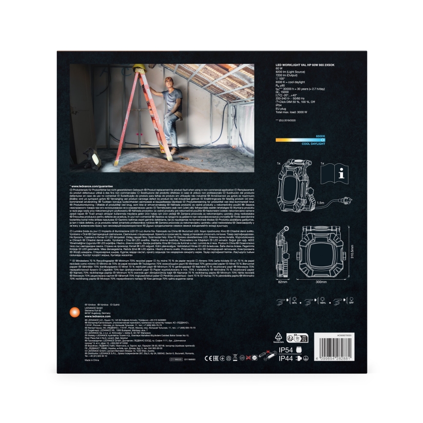 Ledvance - LED Zatemnitven delo svetel z 2 vtičnicama WORKLIGHT VALUE LED/60W/230V IP54