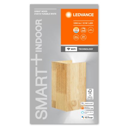 Ledvance - LED Zatemnitvena stenska svetilka SMART+ WOOD LED/12W/230V 3000-6500K Wi-Fi