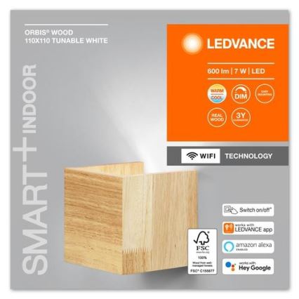 Ledvance - LED Zatemnitvena stenska svetilka SMART+ WOOD LED/7W/230V 3000-6500K Wi-Fi