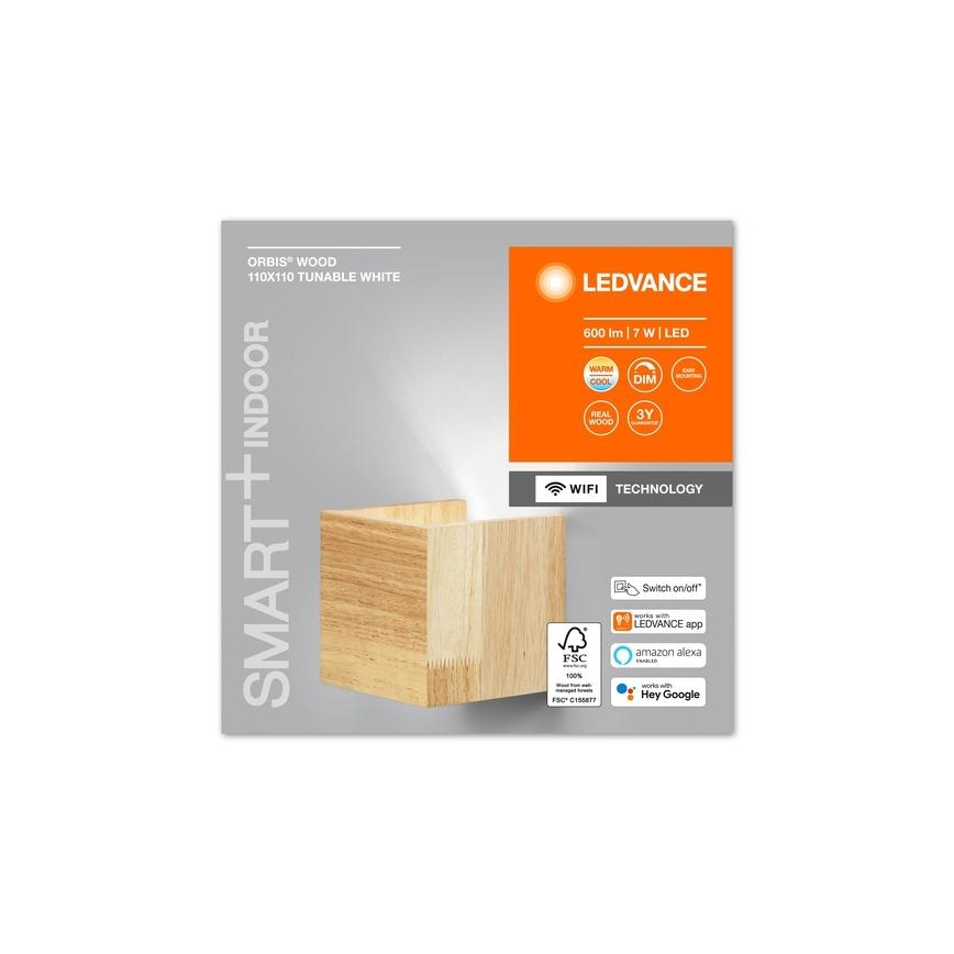 Ledvance - LED Zatemnitvena stenska svetilka SMART+ WOOD LED/7W/230V 3000-6500K Wi-Fi