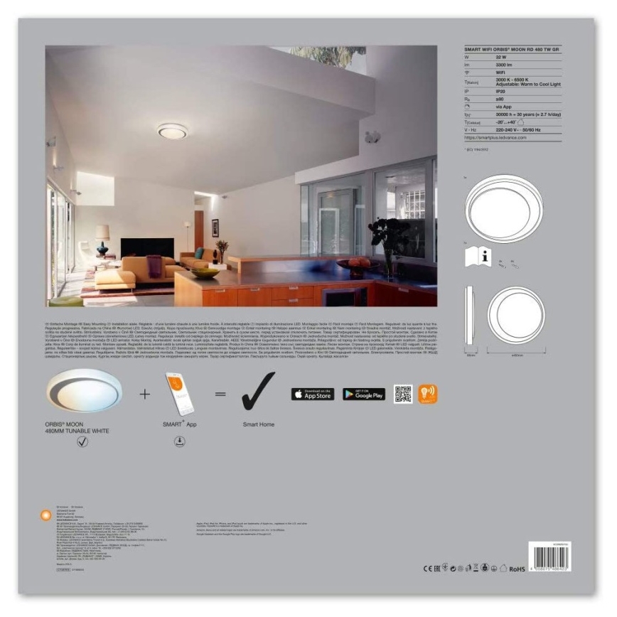 Ledvance - LED Zatemnitvena svetilka SMART+ MOON LED/32W/230V 3,000K-6,500K Wi-Fi