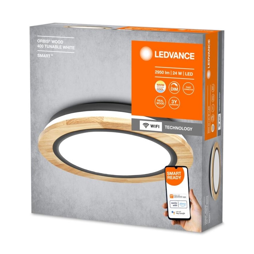 Ledvance - LED Zatemnitvena stropna svetilka SMART+ ORBIS WOOD LED/24W/230V 2700-6500K hrast Wi-Fi