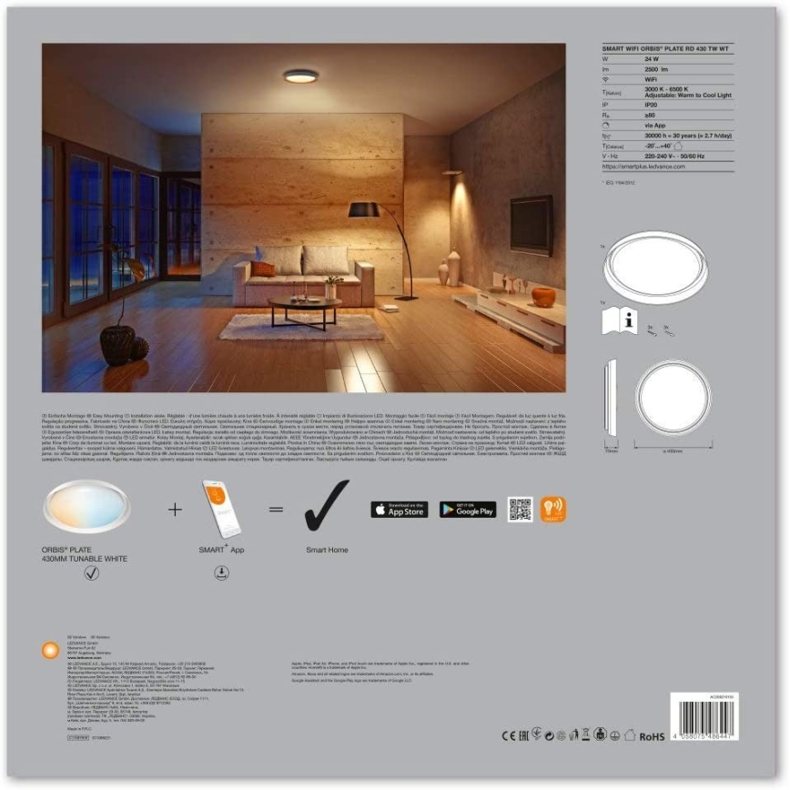 Ledvance - LED Zatemnitvena svetilka SMART+ PLATE LED/24W/230V 3,000K-6,500K Wi-Fi