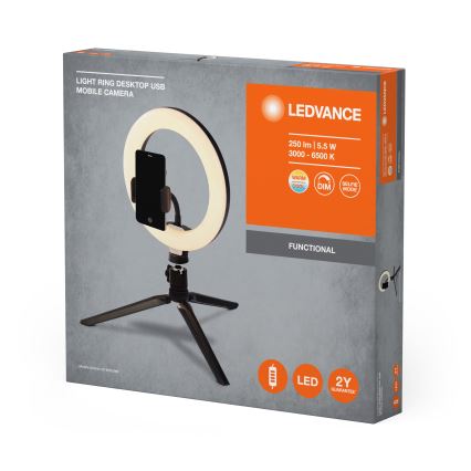 Ledvance - LED Zatemnitvena namizna svetilka s stojalom in držalom za vlogging LED/5,5W/USB 3000/4000/6500K