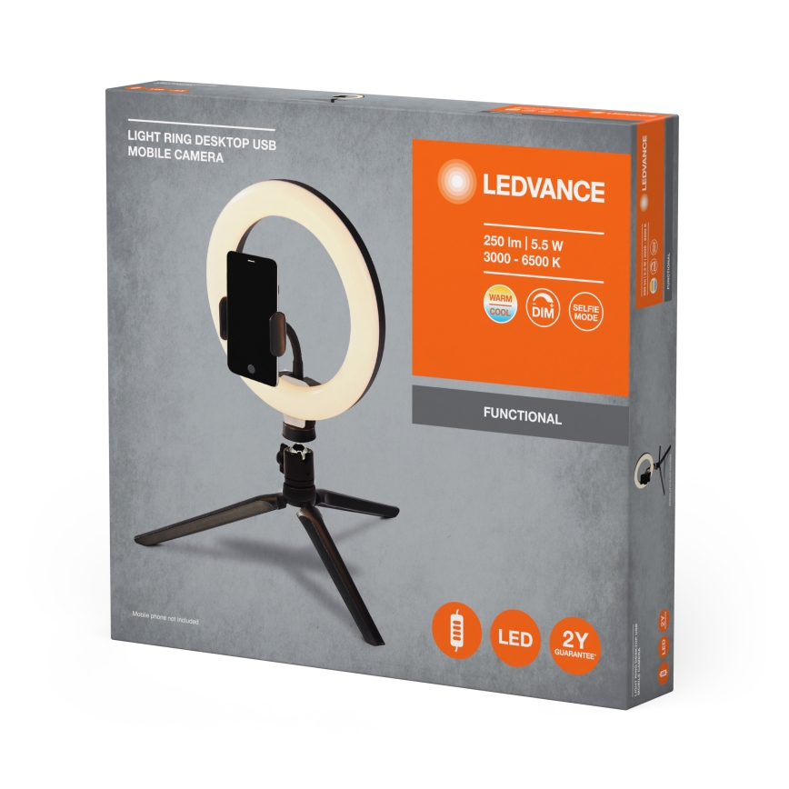 Ledvance - LED Zatemnitvena namizna svetilka s stojalom in držalom za vlogging LED/5,5W/USB 3000/4000/6500K