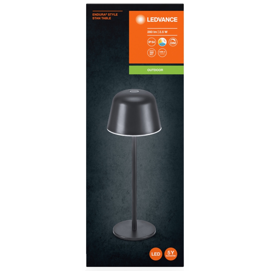 Ledvance - LED Zatemnitvena zunanja polnilna svetilka NAMIZNA LED/2,5W/5V IP54 črna