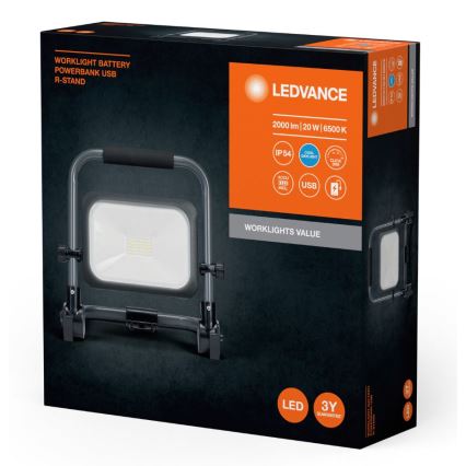 Ledvance - LED Zatemnitveni zunanji napolnitveni reflektor WORKLIGHT BATTERY LED/20W/5V IP54