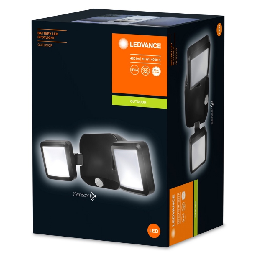 Ledvance - LED Zunanja stenska svetilka s senzorjem BATTERY 2xLED/10W/4xD IP54