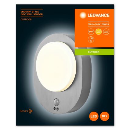 Ledvance - LED Zunanja stenska svetilka s senzorjem DISC LED/8W/230V IP44