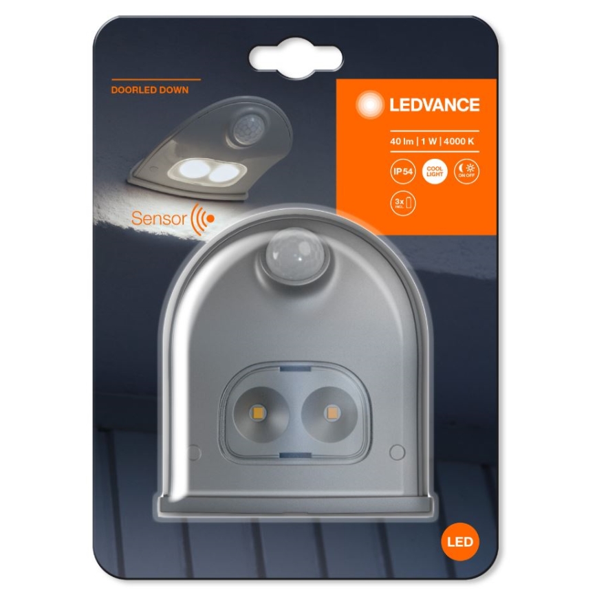Ledvance - LED Zunanja stenska svetilka s senzorjem DOORLED LED/1W/3xAA IP54