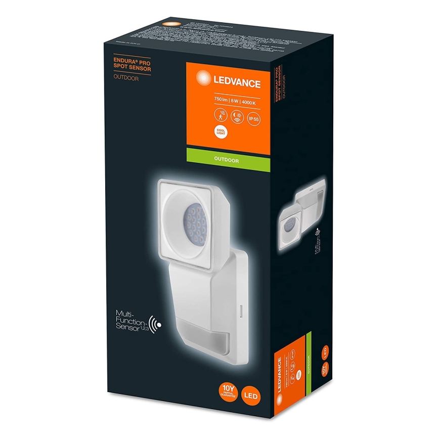 Ledvance - LED Zunanja stenska svetilka s senzorjem SPOT LED/8W/230V IP55 bela