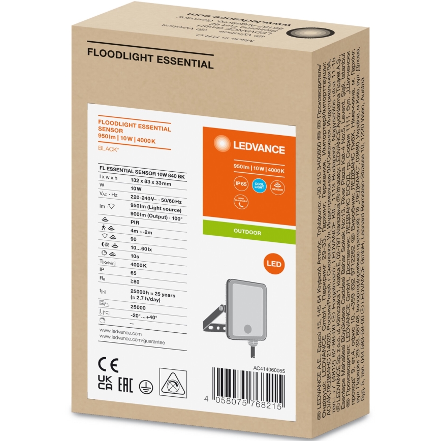 Ledvance - LED Zunanji reflektor s senzorjem FLOODLIGHT LED/10W/230V 4000K IP65