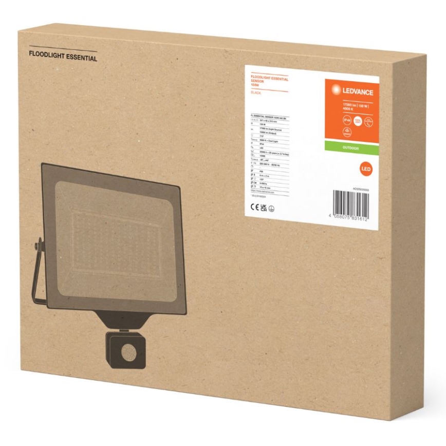 Ledvance - LED zunanji stenski reflektor s senzorjem FLOODLIGHT ESSENTIAL LED/150W/230V IP44