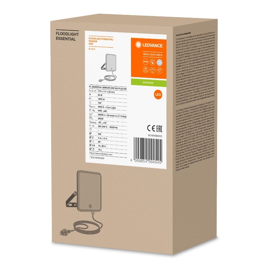 Ledvance - LED Zunanji stenski reflektor s senzorjem FLOODLIGHT LED/20W/230V IP65