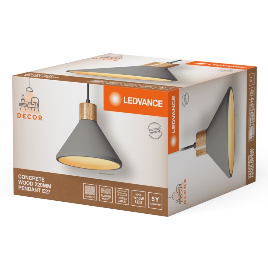 Ledvance - Lestenec na vrvici DECOR CONCRETE 1xE27/15W/230V pr. 22 cm beton siva