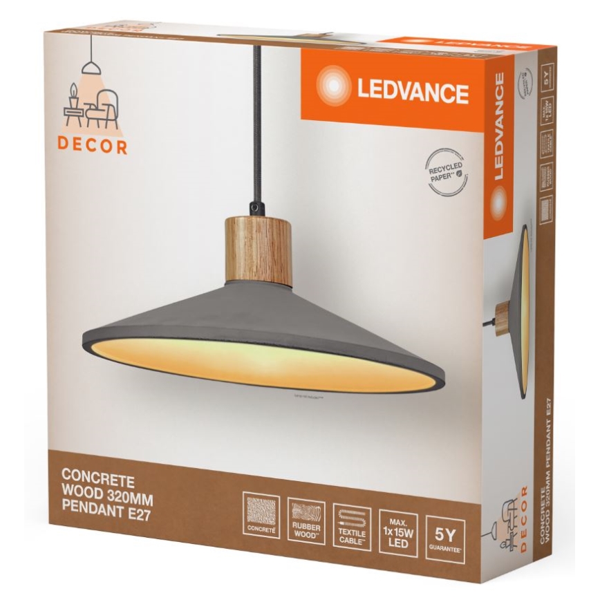 Ledvance - Lestenec na vrvici DECOR CONCRETE 1xE27/15W/230V pr. 32 cm beton siva