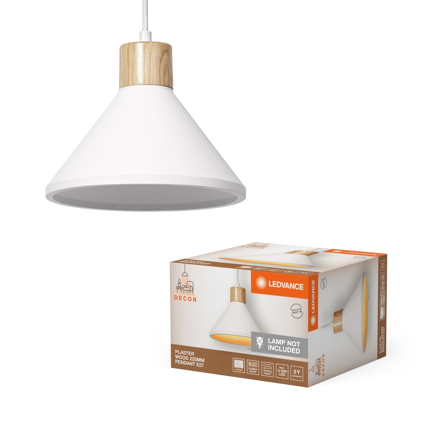 Ledvance - Lestenec na vrvici DECOR PLASTER 1xE27/25W/230V pr. 22 cm mavec bela