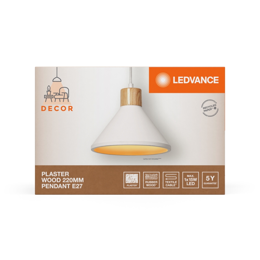 Ledvance - Lestenec na vrvici DECOR PLASTER 1xE27/25W/230V pr. 22 cm mavec bela