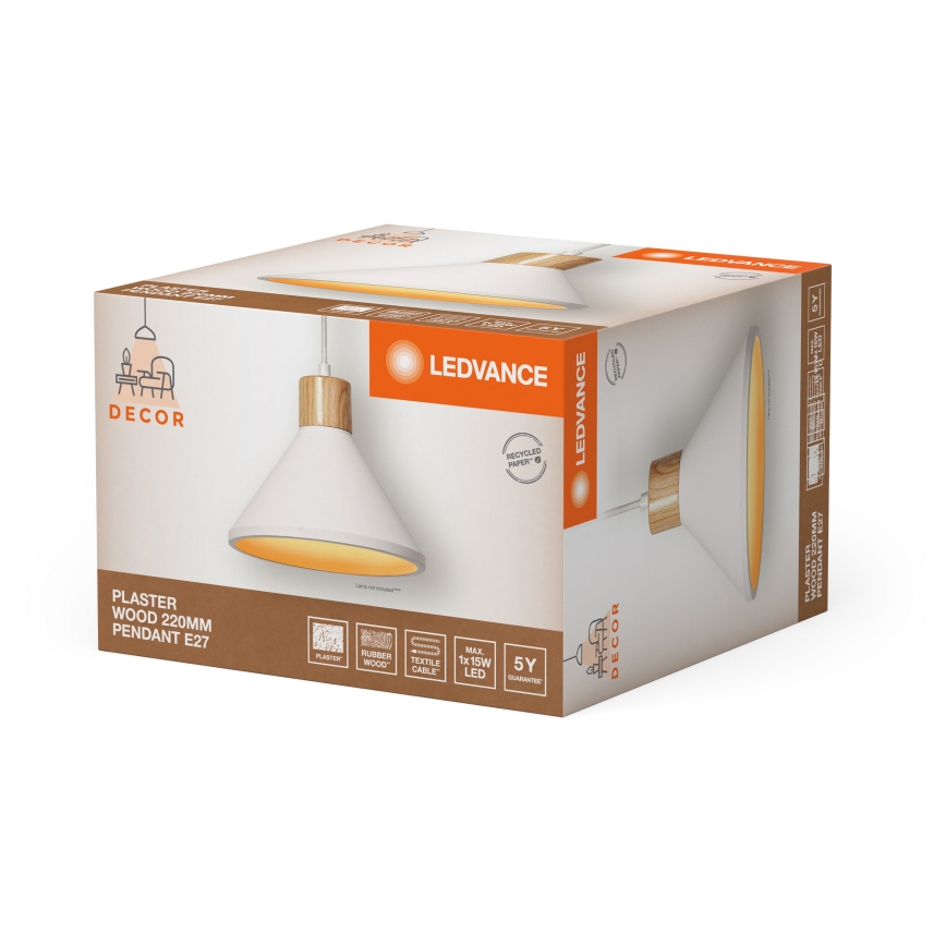 Ledvance - Lestenec na vrvici DECOR PLASTER 1xE27/25W/230V pr. 22 cm mavec bela
