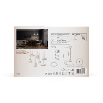 Ledvance - Lestenec na vrvici DECOR PLASTER 1xE27/25W/230V pr. 22 cm mavec bela