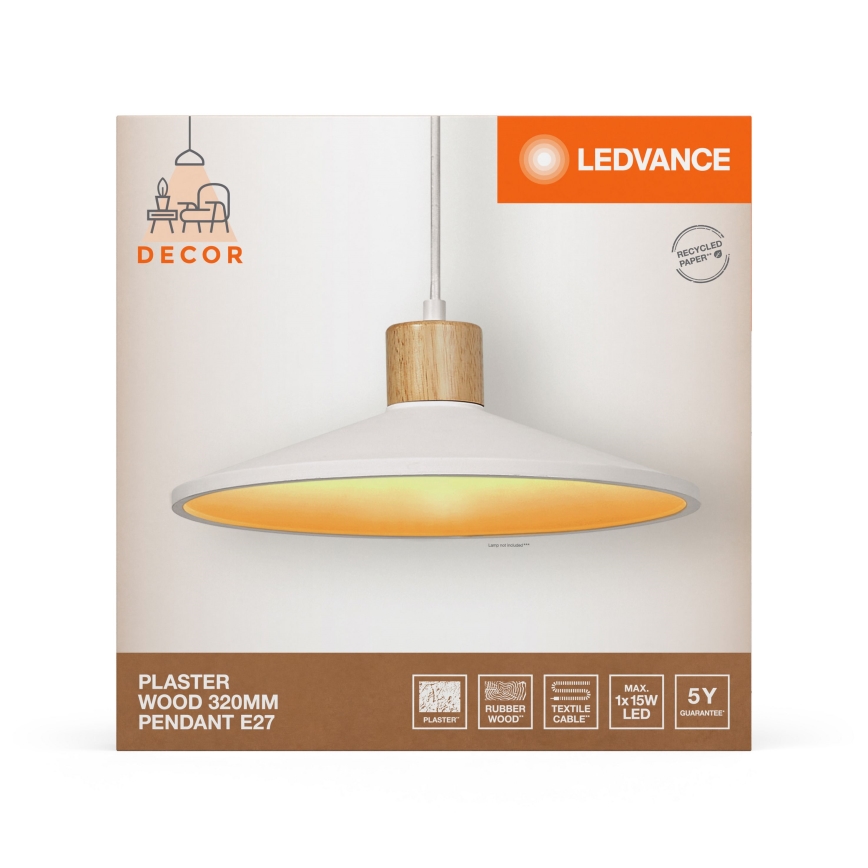 Ledvance - Lestenec na vrvici DECOR PLASTER 1xE27/25W/230V pr. 32 cm mavec bela