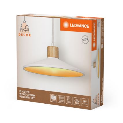 Ledvance - Lestenec na vrvici DECOR PLASTER 1xE27/25W/230V pr. 32 cm mavec bela