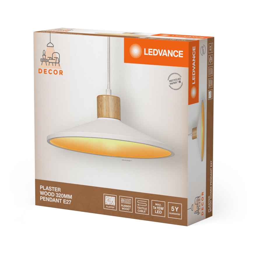 Ledvance - Lestenec na vrvici DECOR PLASTER 1xE27/25W/230V pr. 32 cm mavec bela