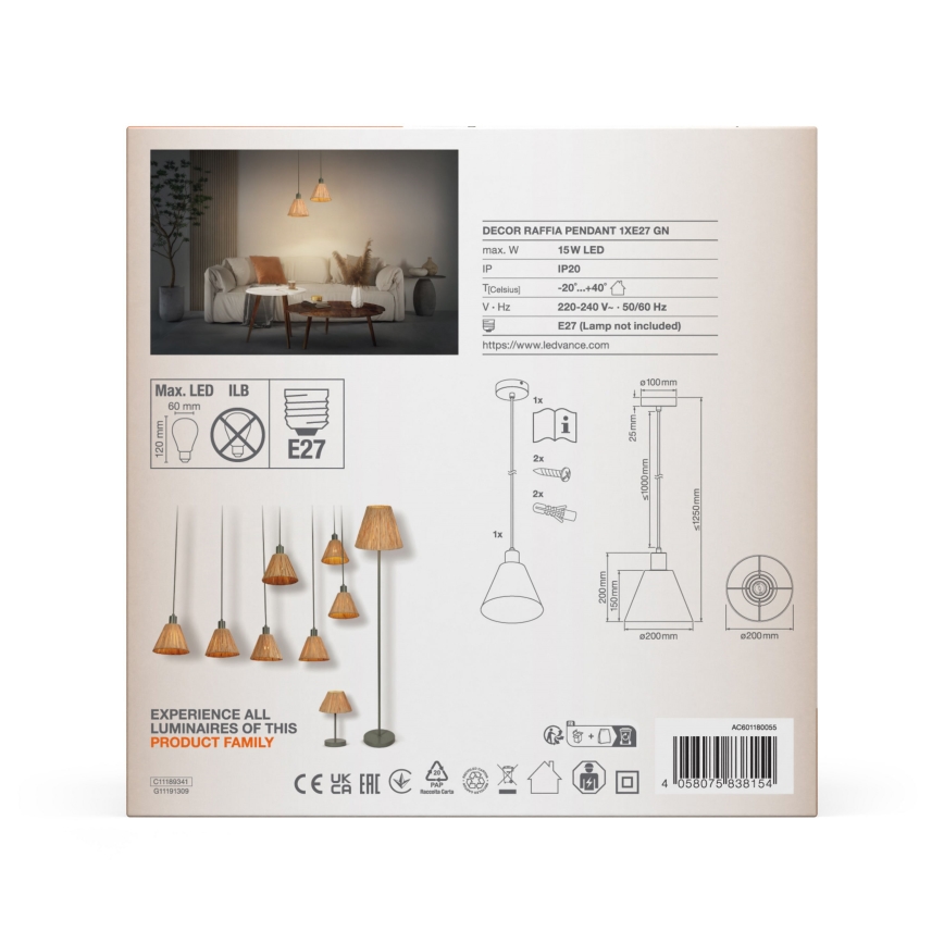 Ledvance - Lestenec na vrvici DECOR RAFFIA 1xE27/15W/230V
