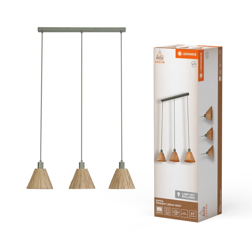 Ledvance - Lestenec na vrvici DECOR RAFFIA 3xE27/15W/230V raffia bast