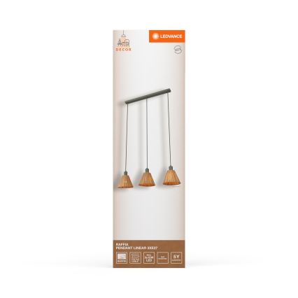 Ledvance - Lestenec na vrvici DECOR RAFFIA 3xE27/15W/230V raffia bast