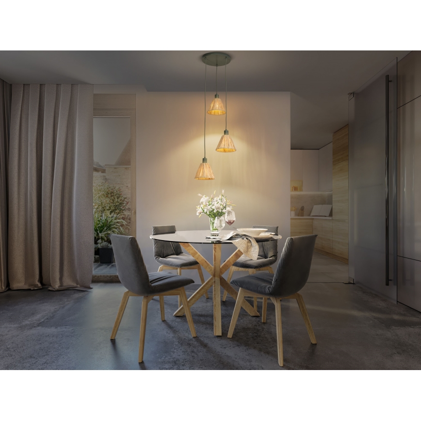 Ledvance - Lestenec na vrvici DECOR RAFFIA 3xE27/15W/230V raffia bast