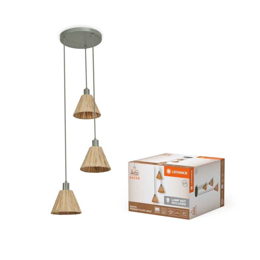 Ledvance - Lestenec na vrvici DECOR RAFFIA 3xE27/15W/230V raffia bast