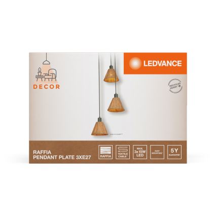 Ledvance - Lestenec na vrvici DECOR RAFFIA 3xE27/15W/230V raffia bast