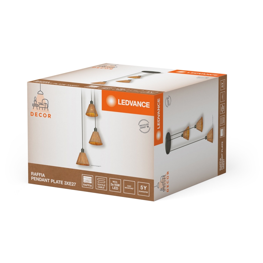 Ledvance - Lestenec na vrvici DECOR RAFFIA 3xE27/15W/230V raffia bast