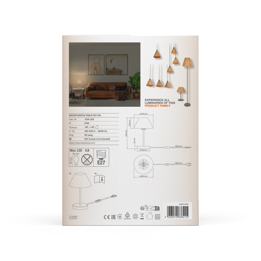 Ledvance - Namizna svetilka DECOR RAFFIA 1xE27/15W/230V raffia bast