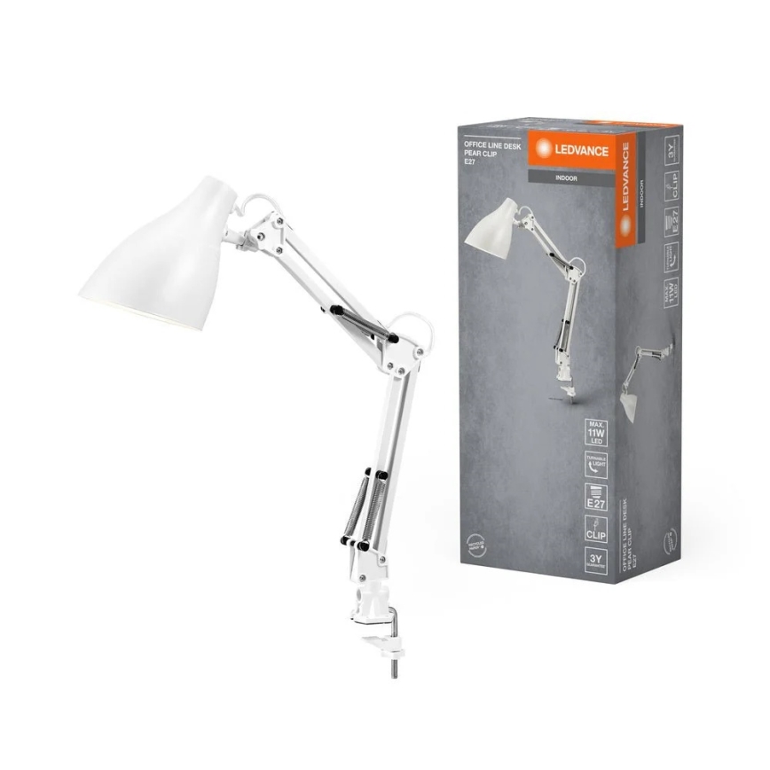 Ledvance - Namizna svetilka s sponko PEAR 1xE27/11W/230V bela