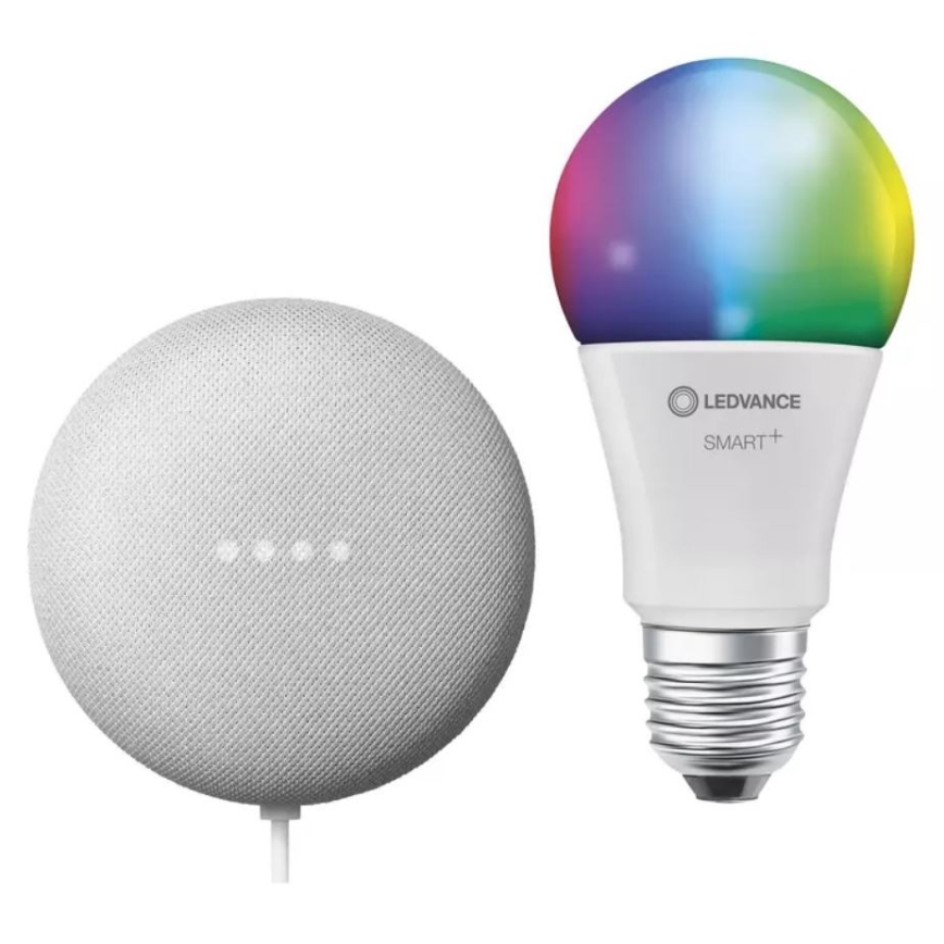 Ledvance - Pametni zvočnik Google Nest Mini + LED RGBW Zatemnitvena žarnica SMART+ A60 E27/10W/230V 2000 - 6500K