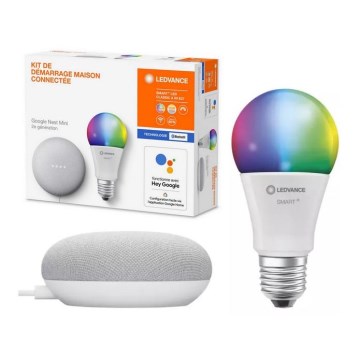 Ledvance - Pametni zvočnik Google Nest Mini + LED RGBW Zatemnitvena žarnica SMART+E27/10W/230V 2000-6500K