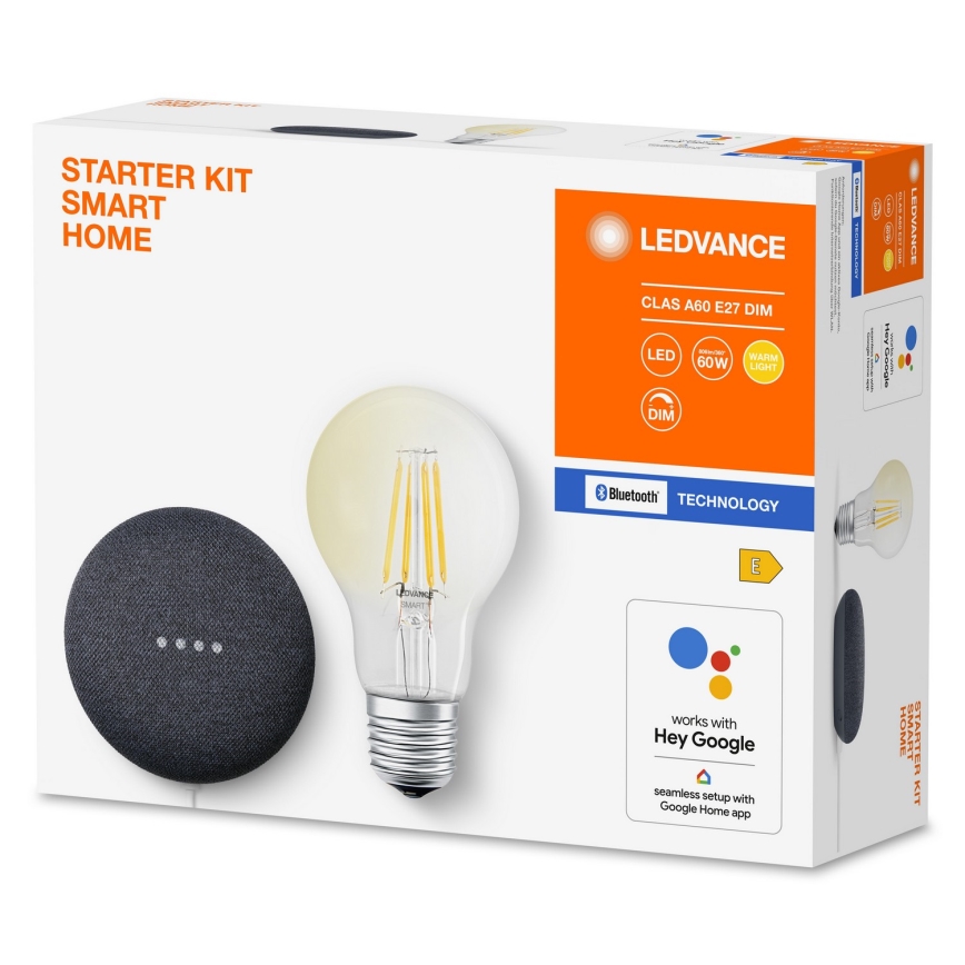 Ledvance - Pametni zvočnik Google Nest Mini + LED Zatemnitvena žarnica SMART+ A60 E27/6,5W/230V 2700K