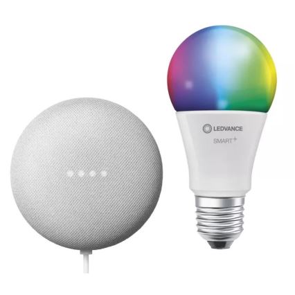 Ledvance - Pametni zvočnik Google Nest Mini + LED RGBW Zatemnitvena žarnica SMART+E27/10W/230V 2000-6500K