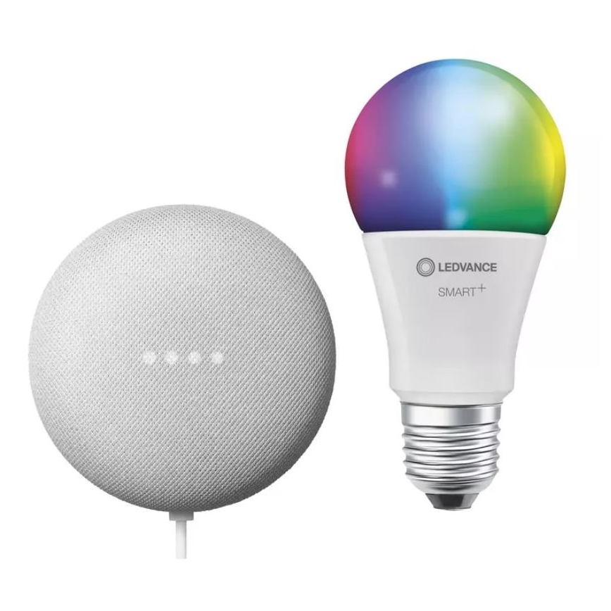 Ledvance - Pametni zvočnik Google Nest Mini + LED RGBW Zatemnitvena žarnica SMART+E27/10W/230V 2000-6500K