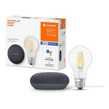 Ledvance - Pametni zvočnik Google Nest Mini + LED Zatemnitvena žarnica SMART+ A60 E27/6,5W/230V 2700K
