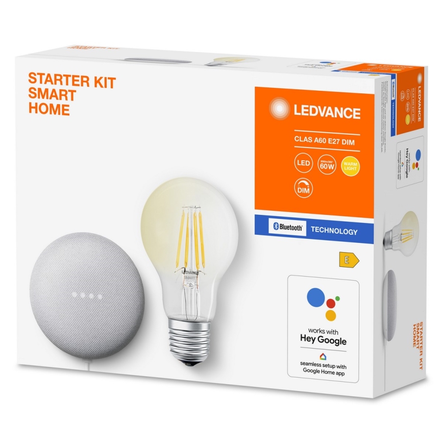 Ledvance - Pametni zvočnik Google Nest Mini Wi-Fi + LED Zatemnitvena žarnica SMART+ E27/6,5W/230V 2700K