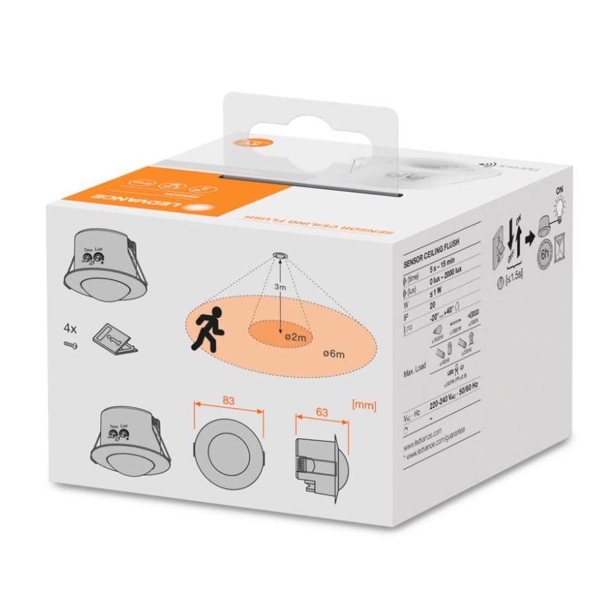 Ledvance - Vgradni infrardeči senzor gibanja FLUSH 230V bel