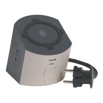 Legrand 049402 - Razdelilnik vtičnic s stikalom 2Z Tip E + USB-A + USB-C in brezžično polnjenje 10W 2m rjava