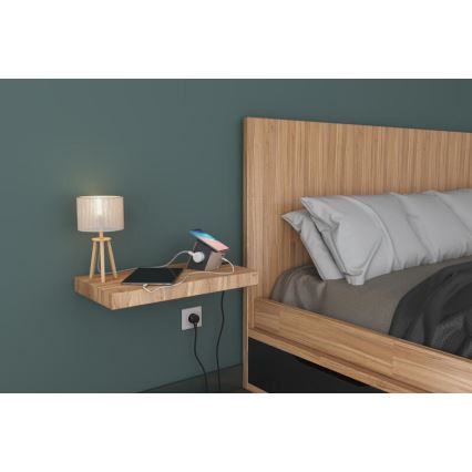 Legrand 049402 - Razdelilnik vtičnic s stikalom 2Z Tip E + USB-A + USB-C in brezžično polnjenje 10W 2m rjava